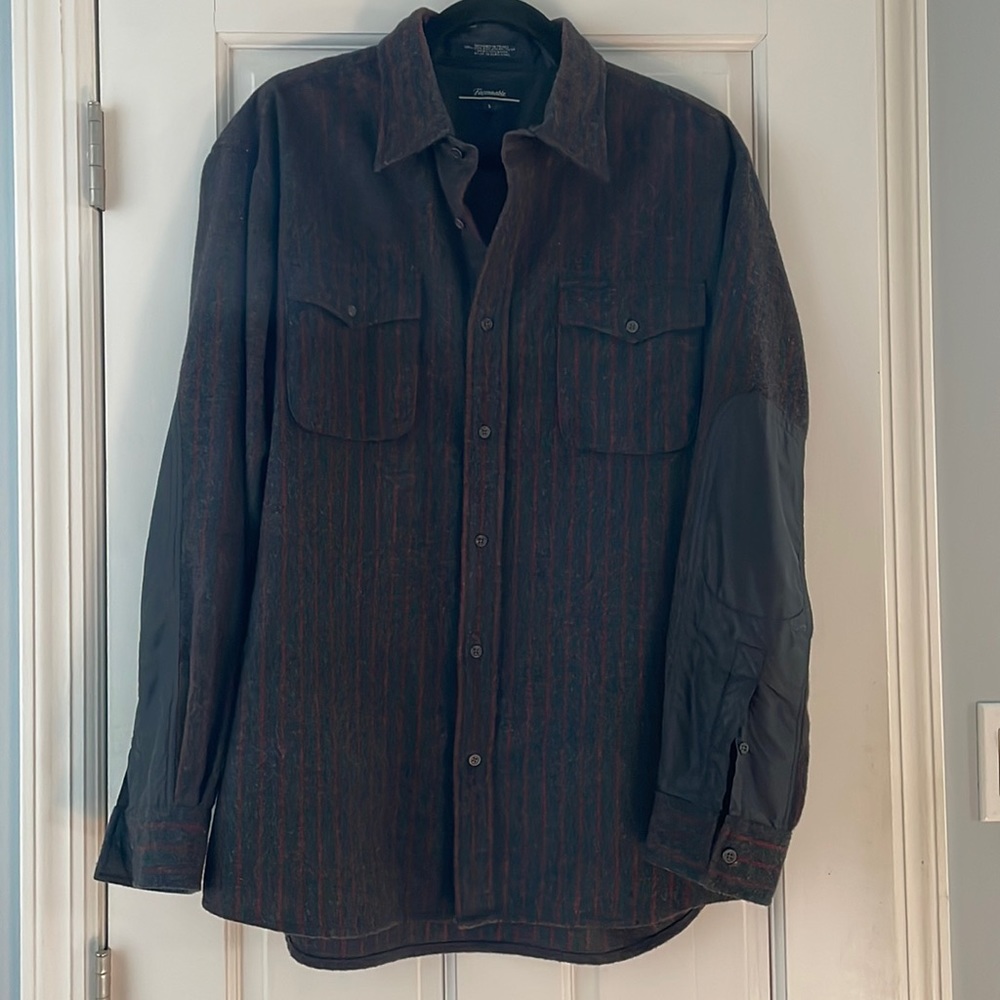 FACCONABLE Charcoal Gray Pinstripe Wool Blend Shirt Jacket